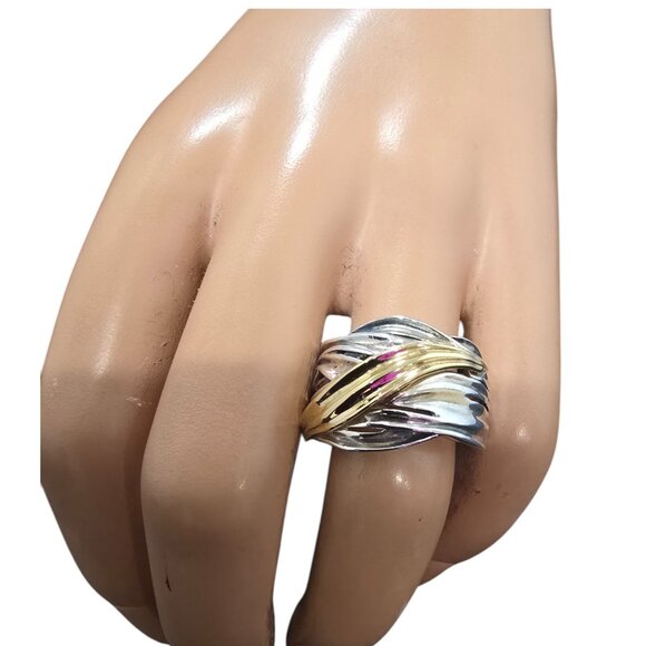 Vintage PZ Israel Sterling Silver & Gold Plated Band Ring Size 8 - Picture 1 of 4
